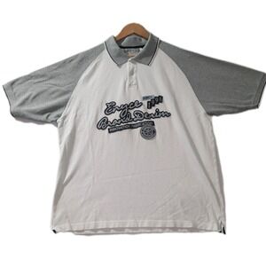 Enyce Brand Denim Polo Shirt XL White Gray Raglan Y2K Streetwear